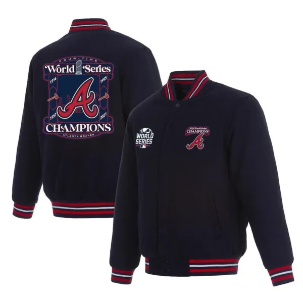 Atlanta Braves Full-Zipper Navy Blue Wool Jacket