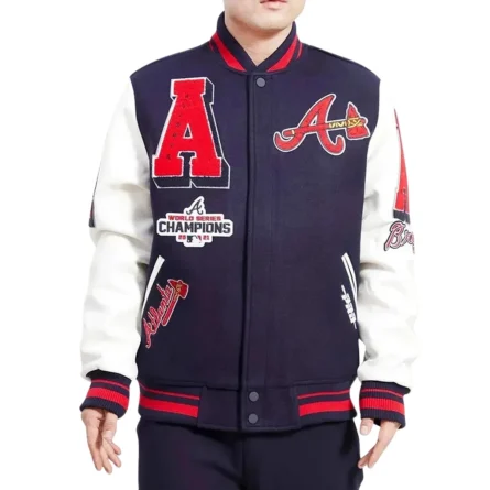 Atlanta Braves Mash Up Navy and White Varsity Jacket