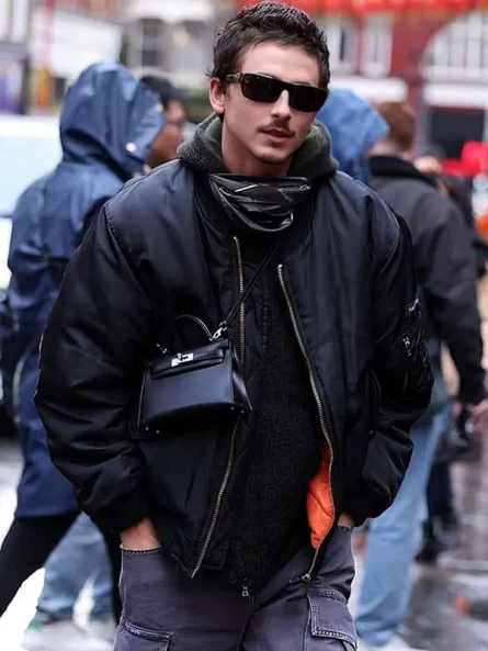 Marty Supreme Q&A Timothee Chalamet Black Bomber Jacket