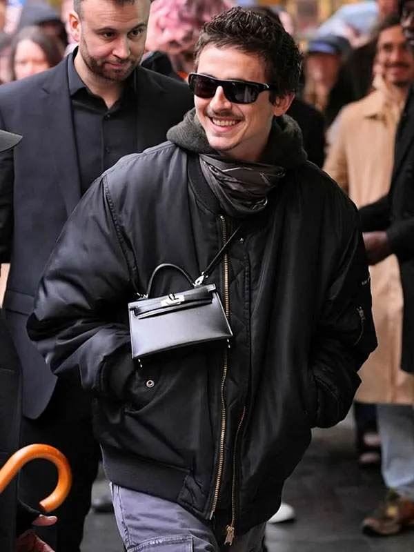 Marty Supreme Q&A Timothee Chalamet Black Bomber Jacket