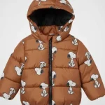 Snoopy Brown Puffer Hooded Jacket