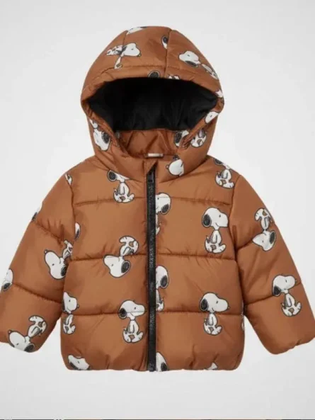 Snoopy Brown Puffer Hooded Jacket
