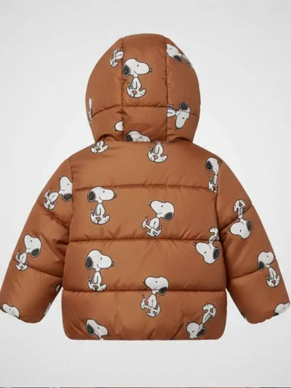 Snoopy Brown Puffer Hooded Jacket