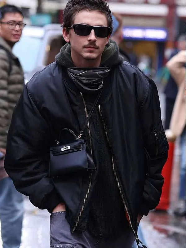 Marty Supreme Q&A Timothee Chalamet Black Bomber Jacket