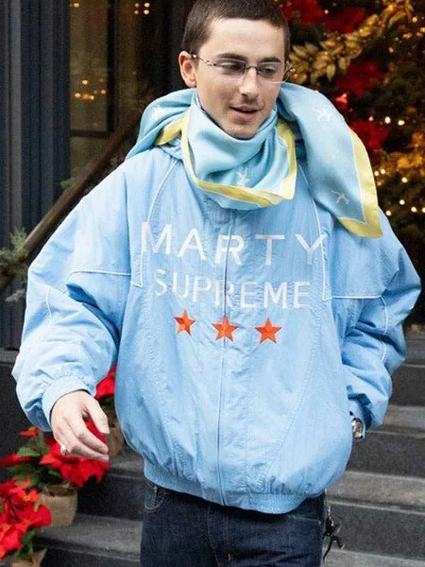 Marty Supreme Timothee Chalamet Blue Hooded Jacket