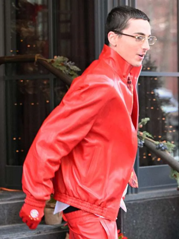 Marty Supreme Timothee Chalamet Red Leather Jacket