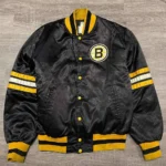 Unisex 80s Boston Bruins Bomber Black Satin Jacket