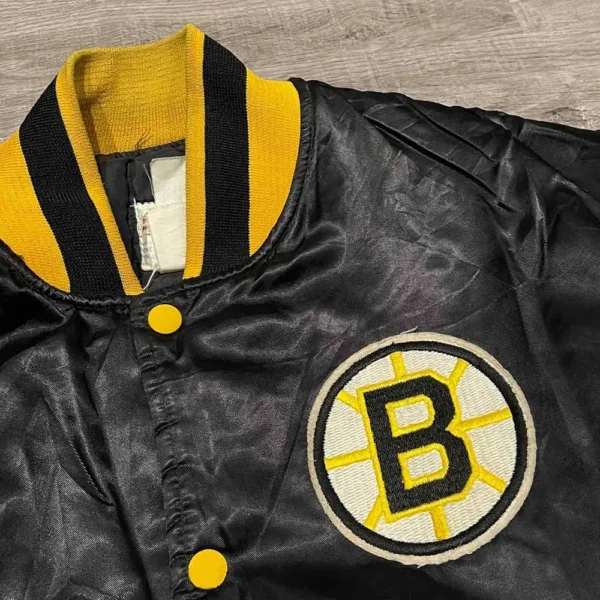 Unisex 80s Boston Bruins Bomber Black Satin Jacket