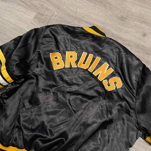 Unisex 80s Boston Bruins Bomber Black Satin Jacket