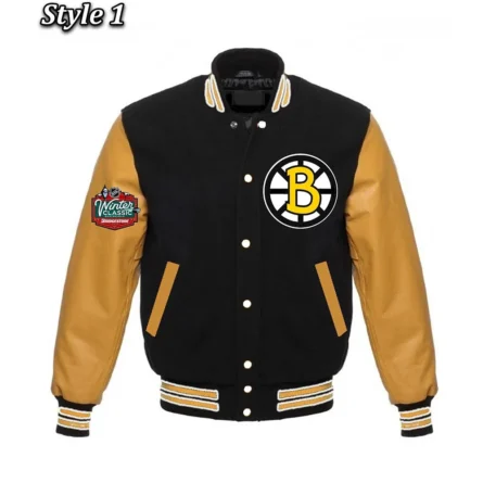 Unisex Boston Bruins Black Wool Varsity Jacket