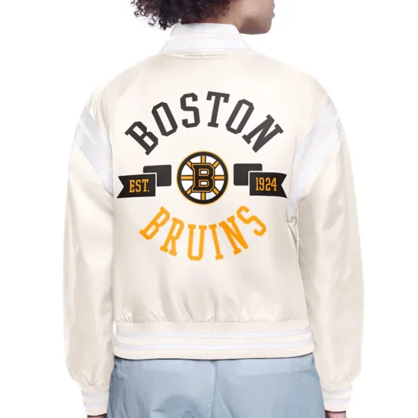 Unisex Boston Bruins Printed Logo Varsity Satin Jacket
