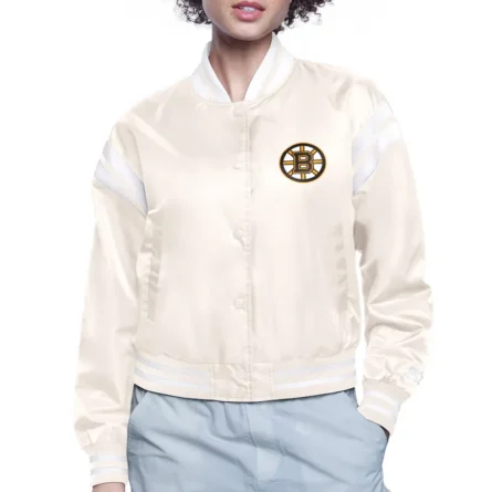Unisex Boston Bruins Printed Logo Varsity Satin Jacket