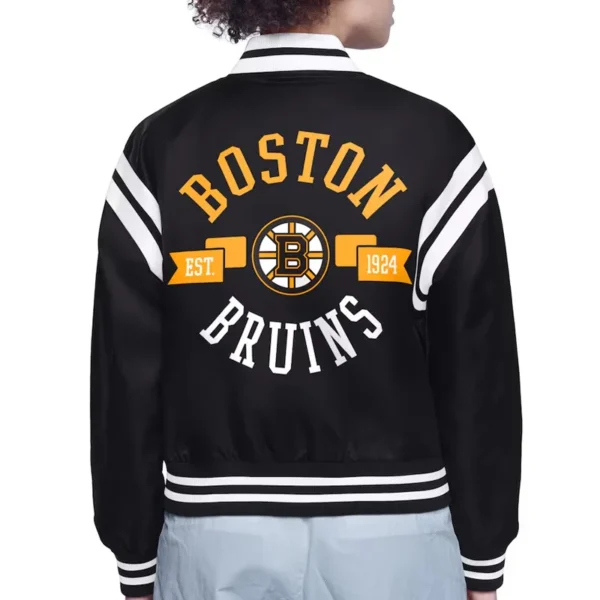 Unisex Boston Bruins Printed Logo Varsity Satin Jacket