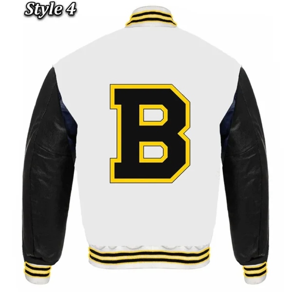 Unisex Boston Bruins White and Black Varsity Jacket