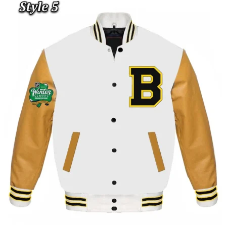 Unisex Boston Bruins White and Yellow Varsity Jacket