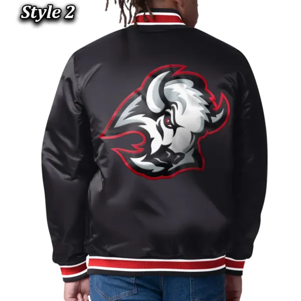 Unisex Buffalo Sabres Royal Black Varsity Satin Jacket