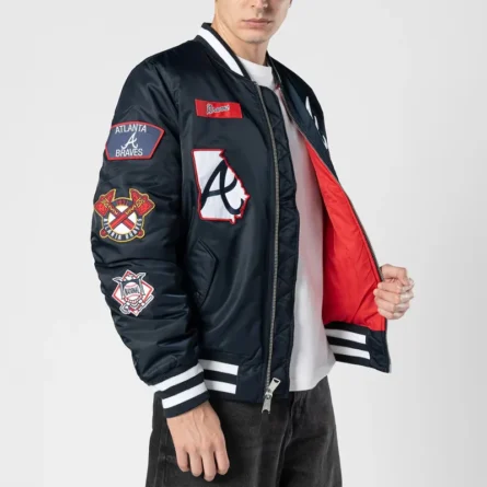 Atlanta Braves Full-Zipper Navy Bomber Jacket