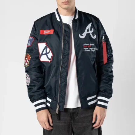 Atlanta Braves Full-Zipper Navy Bomber Jacket
