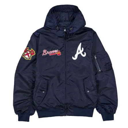 Atlanta Braves Navy Hooded Bomber Jacket
