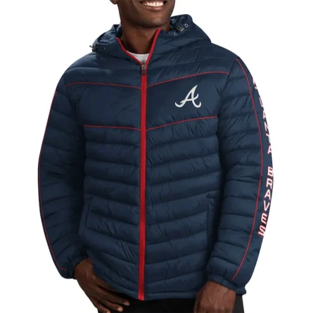 Atlanta Braves Navy Blue Puffer Hooded Jacket