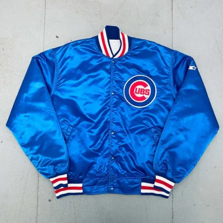 Unisex Chicago Cubs Blue Bomber Satin Varsity Jacket