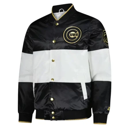 Unisex Chicago Cubs Black and White Varsity Satin Jacket