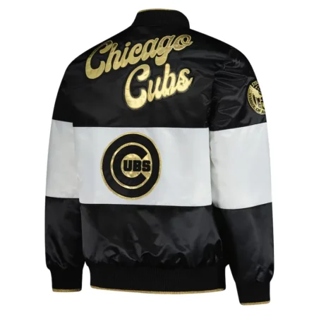 Unisex Chicago Cubs Black and White Varsity Satin Jacket