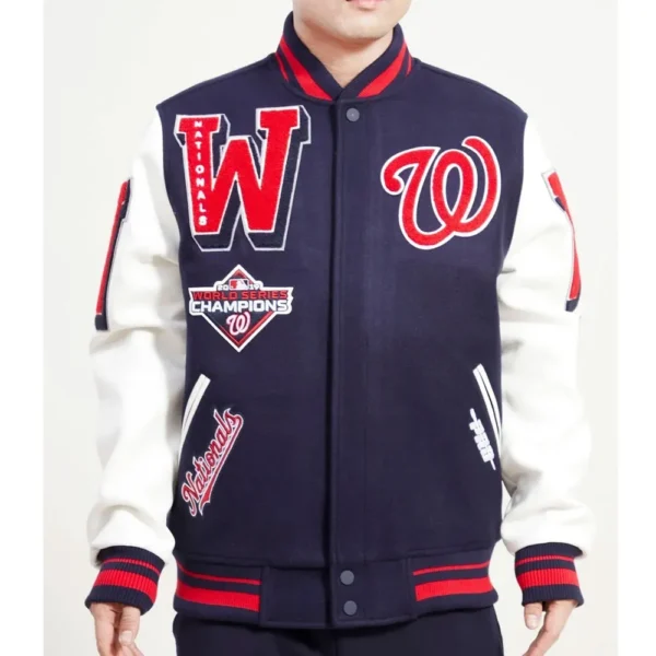 mash-up-washington-nationals-varsity-jacket Unisex Washington Nationals Navy Blue Varsity Jacket