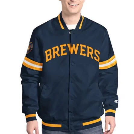 Unisex Milwaukee Brewers Navy Varsity Satin Jacket