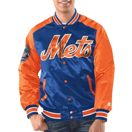 Unisex New York Mets Royal and Orange Varsity Satin Jacket