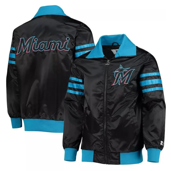 Miami Marlins The Captain II Black Varsity Satin Jacket