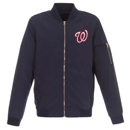 Unisex Washington Nationals Blue Nylon Varsity Bomber Jacket