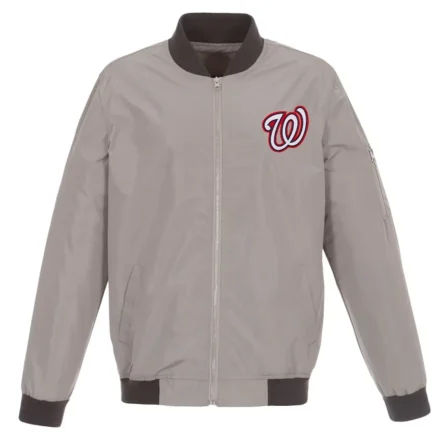 Unisex Washington Nationals Gray Nylon Varsity Bomber Jacket