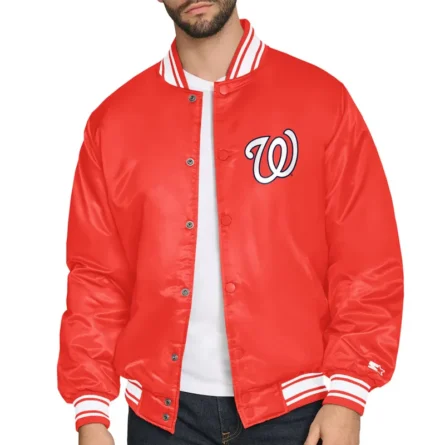 Unisex Washington Nationals Red Satin Varsity Jacket