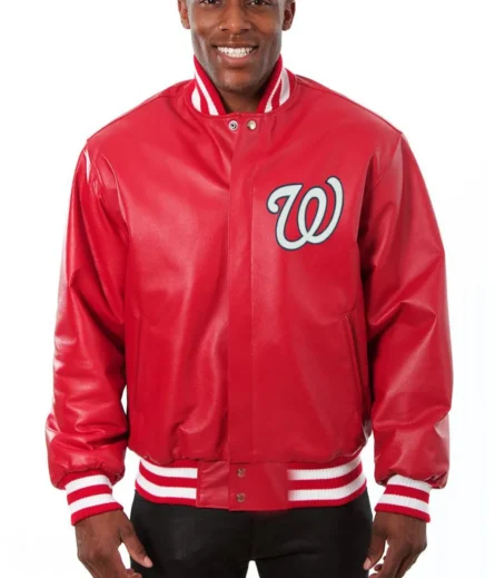 Unisex Washington Nationals Red Sheepskin Leather Jacket