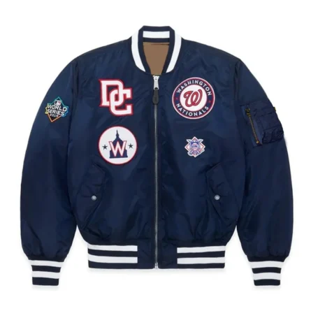 Unisex Washington Nationals Navy Bomber Satin Jacket