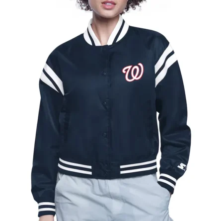 Unisex Washington Nationals Navy Blue Varsity Satin Jacket