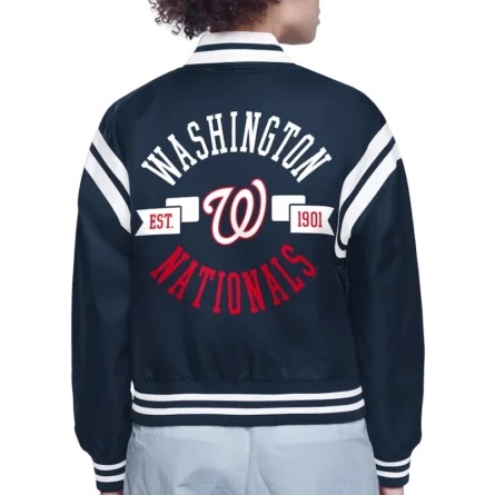 Unisex Washington Nationals Navy Blue Varsity Satin Jacket