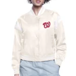 Unisex Washington Nationals Varsity White Satin Jacket