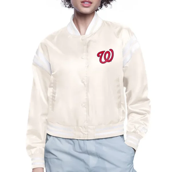 Unisex Washington Nationals Varsity White Satin Jacket