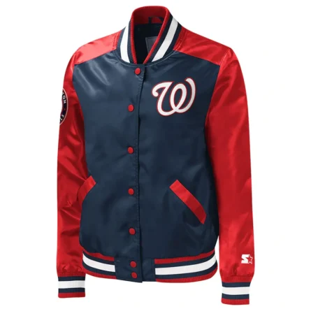 Unisex Washington Nationals Blue and Red Satin Jacket