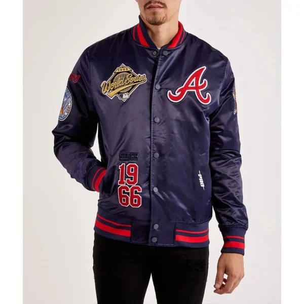 Atlanta Braves Navy Satin Varsity Jacket
