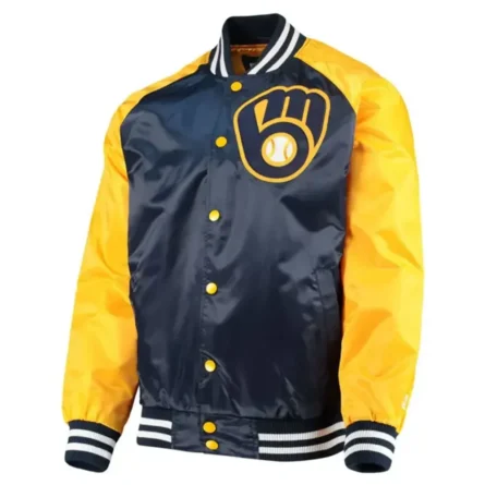 Unisex Milwaukee Brewers Blue and Yellow Varsity Jacket