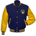 Unisex Milwaukee Brewers Yellow and Blue Varsity Jacket