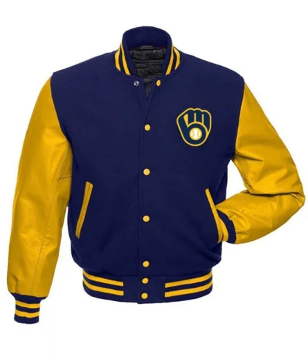 Unisex Milwaukee Brewers Yellow and Blue Varsity Jacket