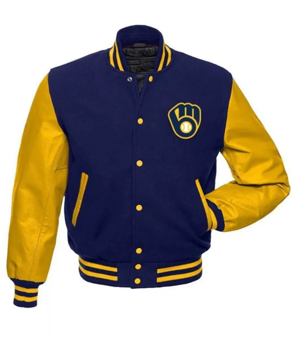 Unisex Milwaukee Brewers Yellow and Blue Varsity Jacket