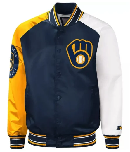 Unisex Milwaukee Brewers Blue Satin Varsity Jacket