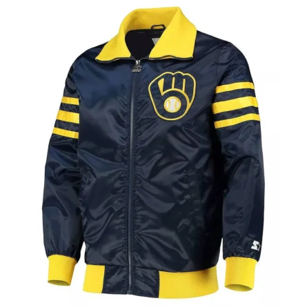 Unisex Milwaukee Brewers Navy Satin Jacket