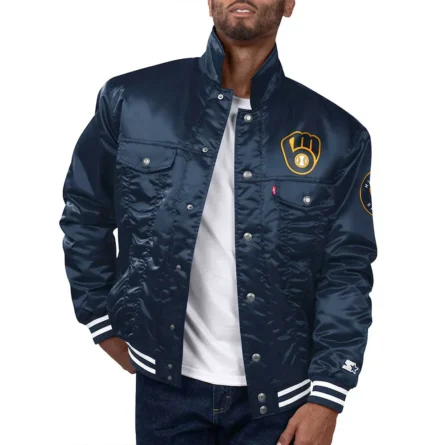 Unisex Milwaukee Brewers Navy Silver Tab Trucker Jacket