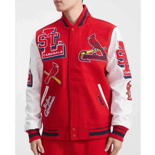 Unisex St. Louis Cardinals Red and White Varsity Jacket 1 Unisex St. Louis Cardinals Red and White Varsity Jacket